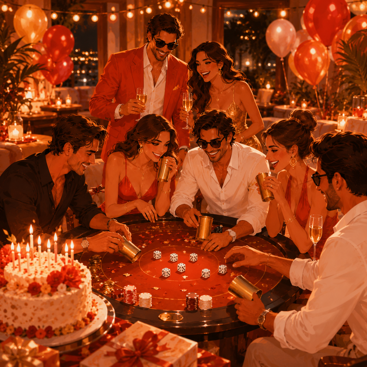 Dice game at a social event
